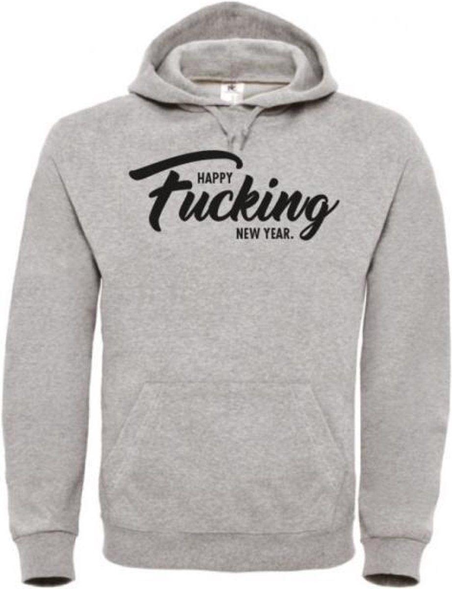 Kerst hoodie grijs XXL - Happy fucking new year - zwart - soBAD. | Kleding | Hoodie unisex | Hoodie mannen | Hoodie dames | Kerst | Oud&nieuw | Nieuwjaar | glitter